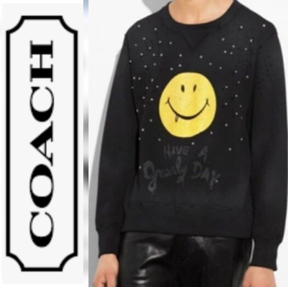 Coach Tops - COACH X Gary Baseman - Rare Runway Gnarly Smiley Face distressed sweatshirt